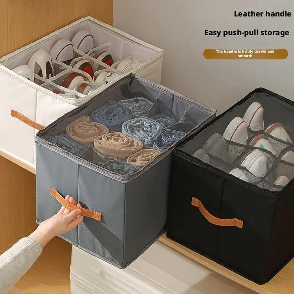Shoe Organizer Box Transparent Lid Foldable With Dividers