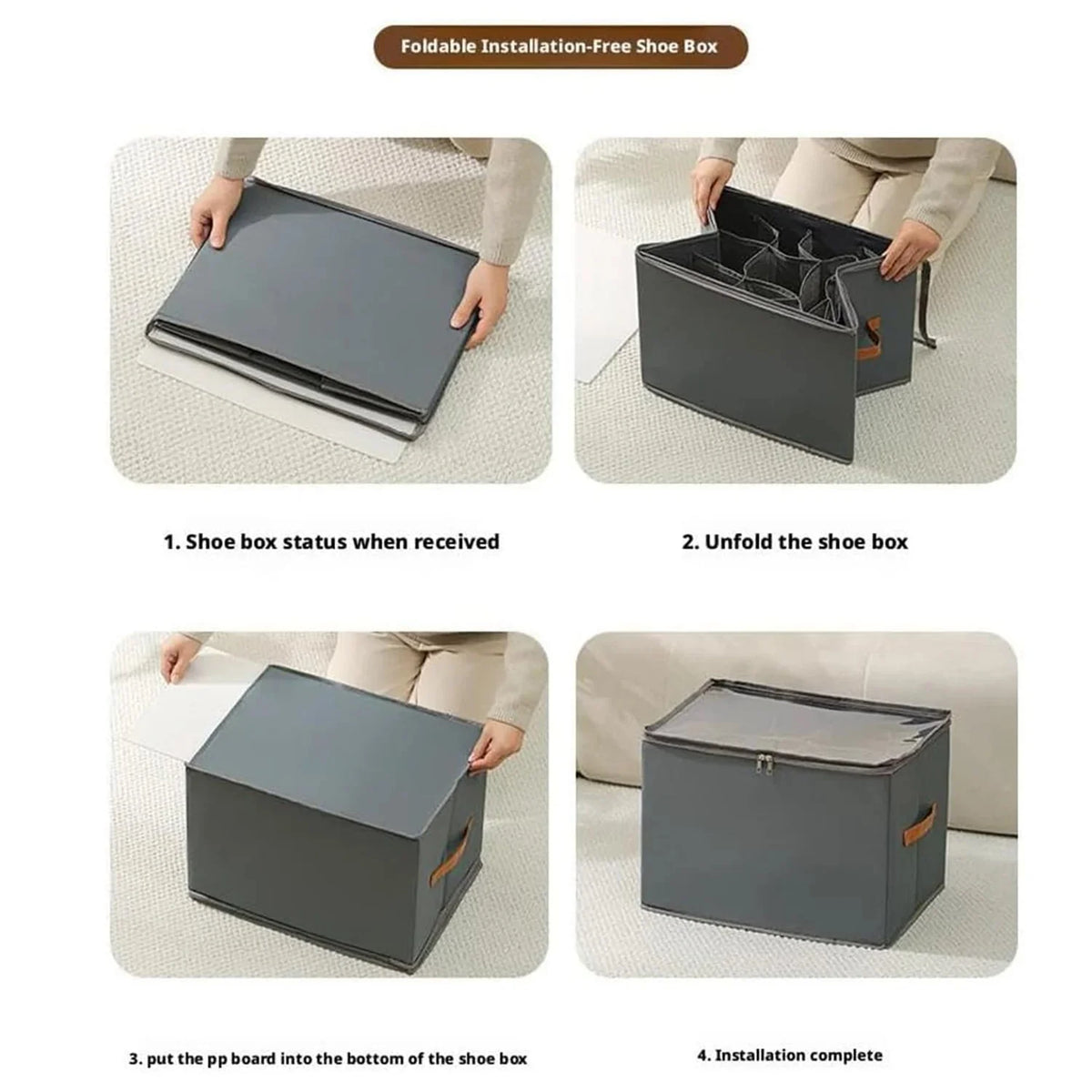 Shoe Organizer Box Transparent Lid Foldable With Dividers