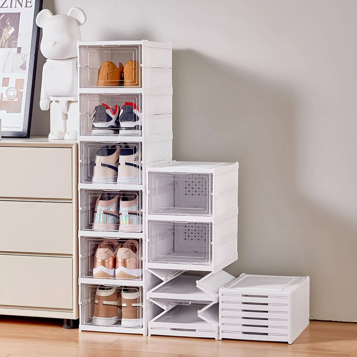 Shoe Organizer Cabinet Clear Front Stackable Space-Saving
