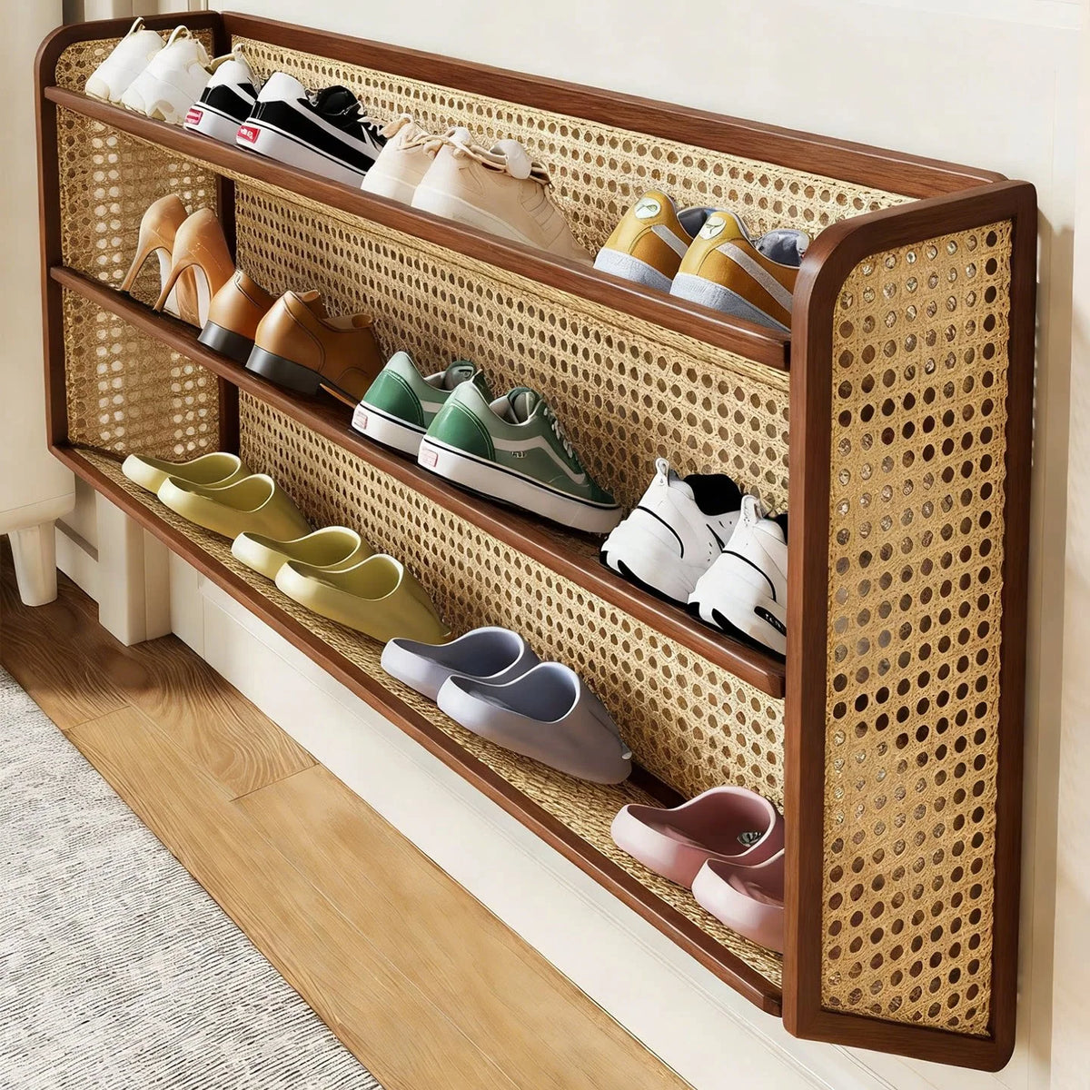 Shoe Shelf Wall-Mounted Fold-Down Ventilated Metal Mesh