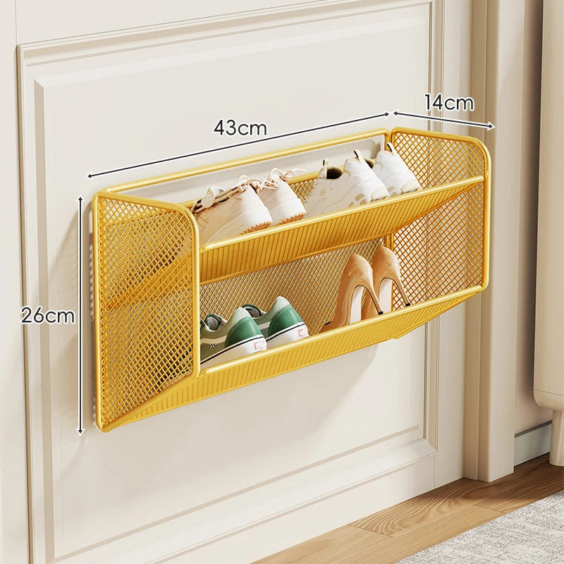 Shoe Shelf Wall-Mounted Fold-Down Ventilated Metal Mesh