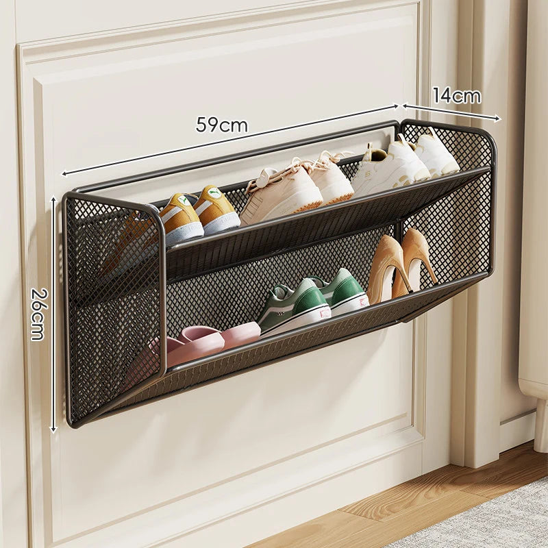 Shoe Shelf Wall-Mounted Fold-Down Ventilated Metal Mesh