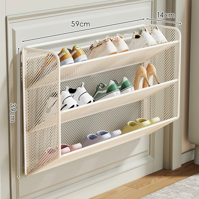 Shoe Shelf Wall-Mounted Fold-Down Ventilated Metal Mesh