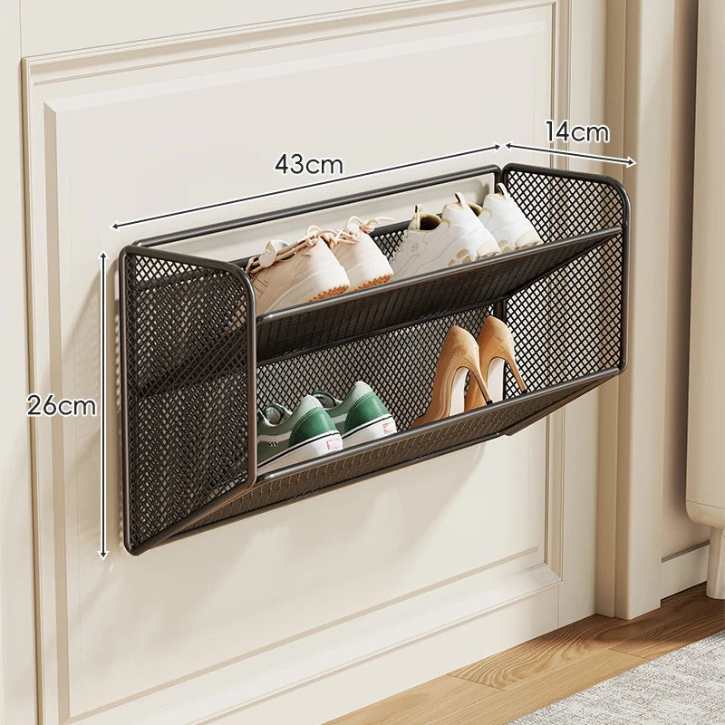 Shoe Shelf Wall-Mounted Fold-Down Ventilated Metal Mesh