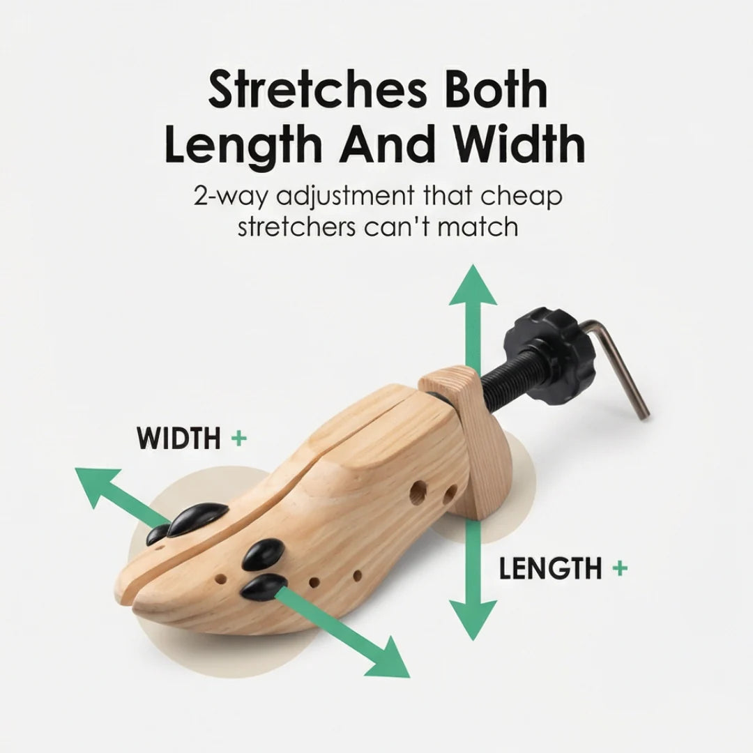 Shoe Stretcher 2-Way Natural Wood & Removable Ball Inserts