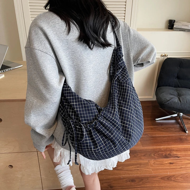 Shoulder Bag Checked Spacious Multiple Pockets