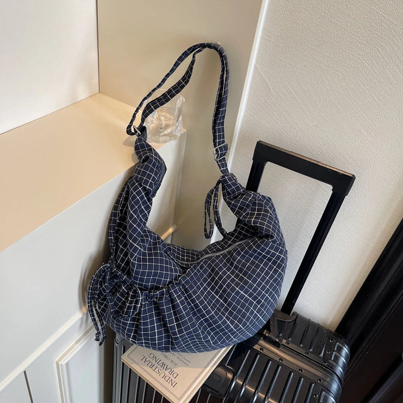 Shoulder Bag Checked Spacious Multiple Pockets
