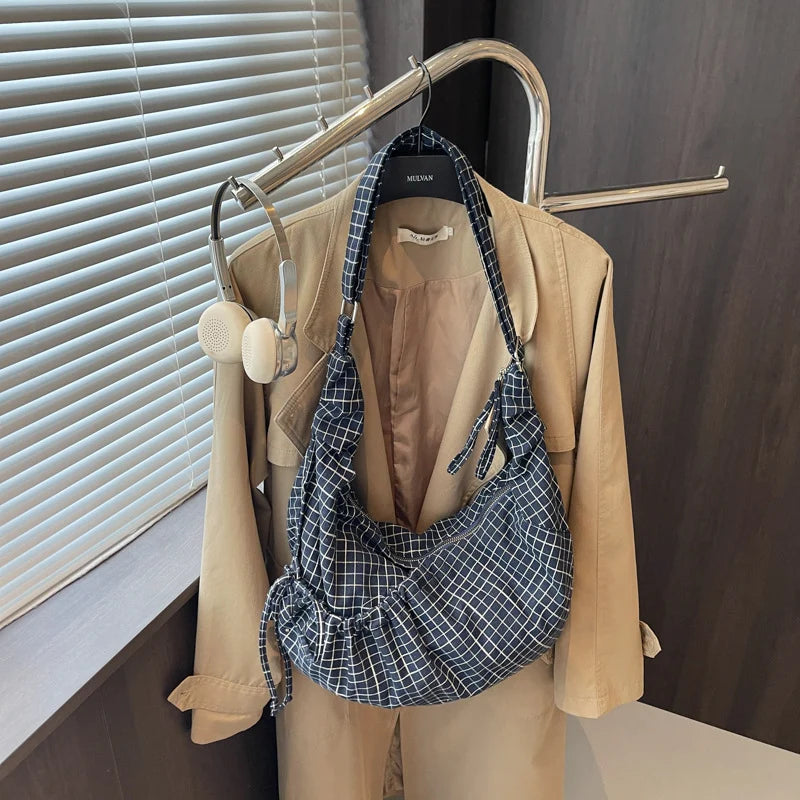 Shoulder Bag Checked Spacious Multiple Pockets