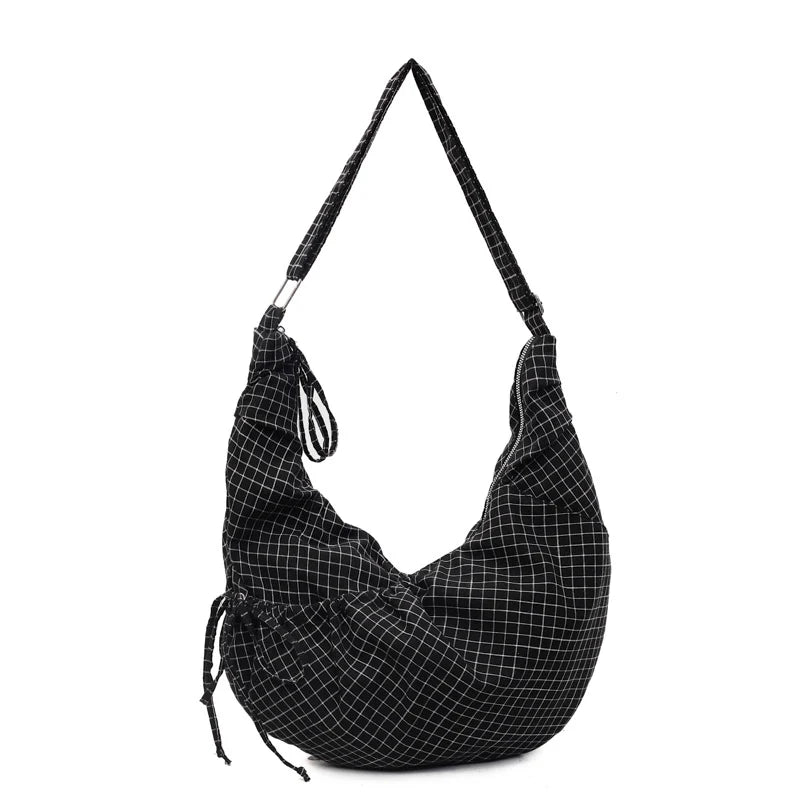 Shoulder Bag Checked Spacious Multiple Pockets
