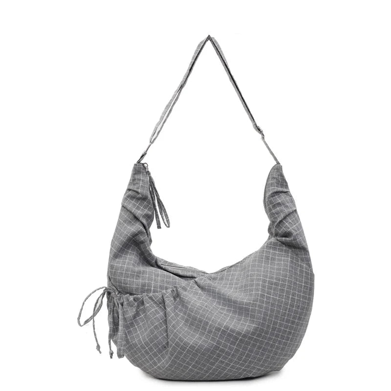 Shoulder Bag Checked Spacious Multiple Pockets