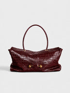 Shoulder Bag Crocodile-Texture Vegan Leather Spacious Interior