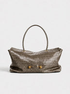 Shoulder Bag Crocodile-Texture Vegan Leather Spacious Interior