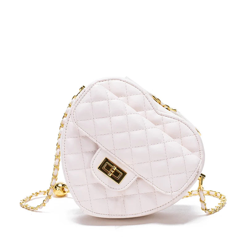 Shoulder Bag Heart-Shaped Quilted Adjustable Chain Strap