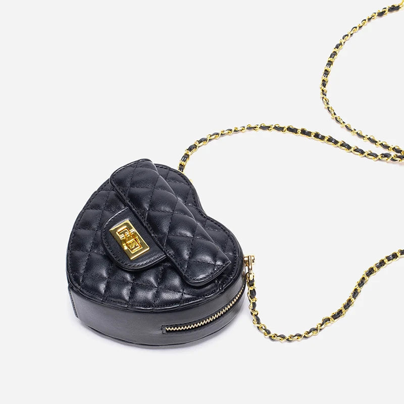 Shoulder Bag Heart-Shaped Quilted Adjustable Chain Strap