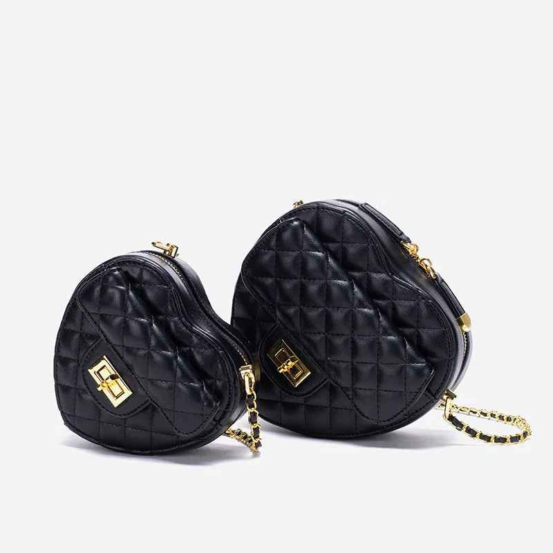 Shoulder Bag Heart-Shaped Quilted Adjustable Chain Strap