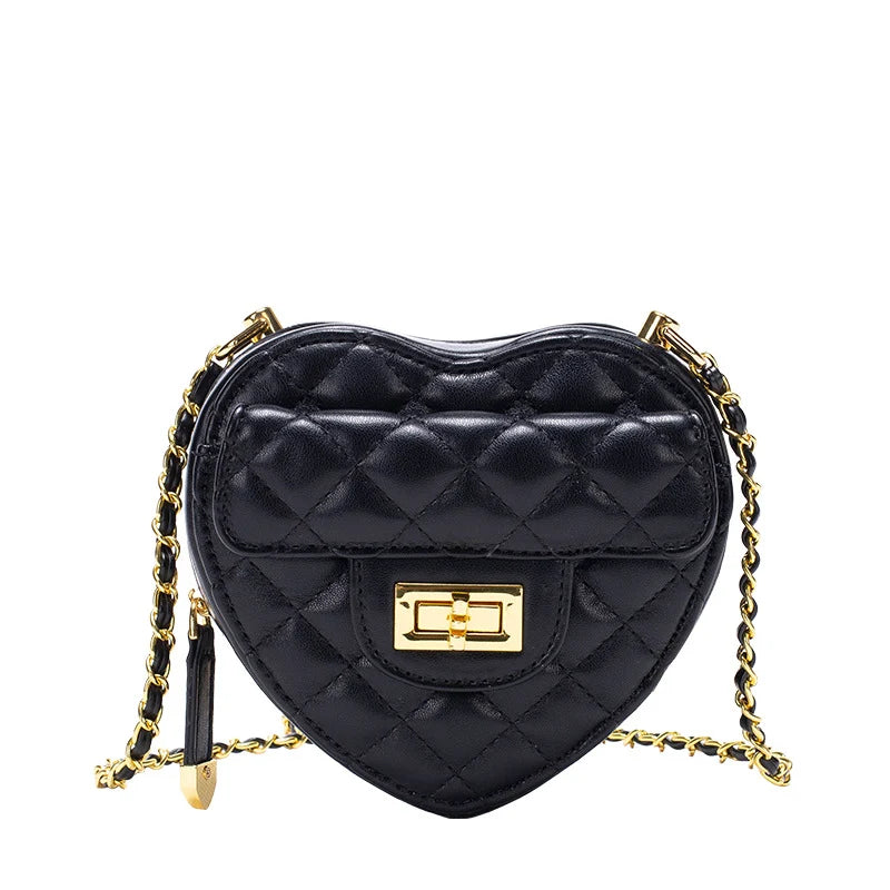 Shoulder Bag Heart-Shaped Quilted Adjustable Chain Strap