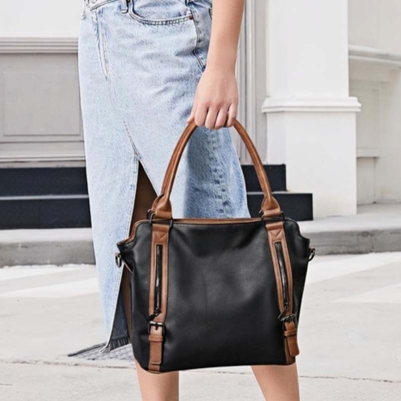 Shoulder Bag PU Leather Padded Laptop Compartment Adjustable Strap