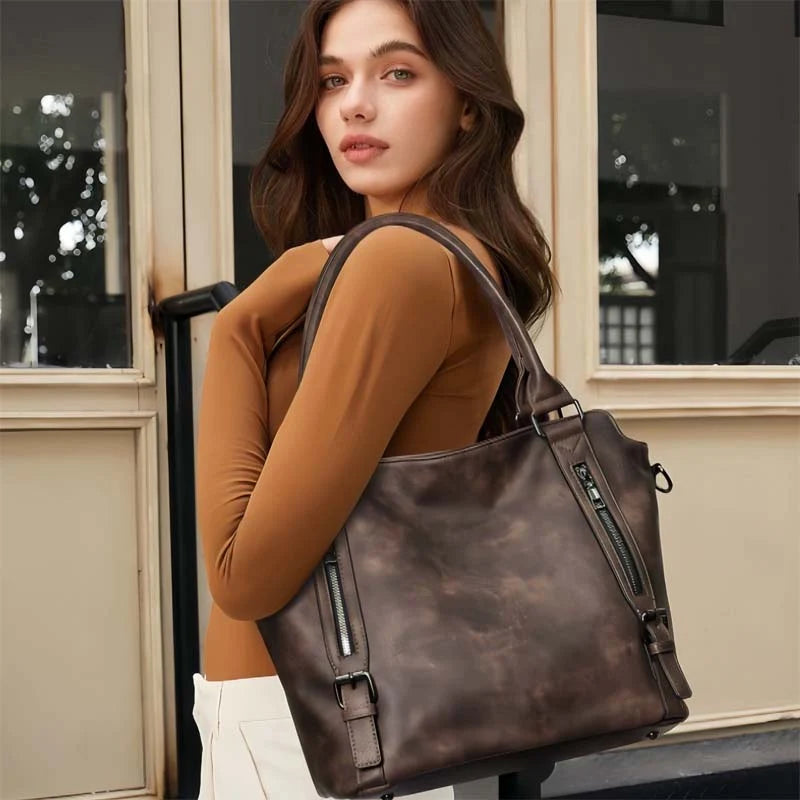 Shoulder Bag PU Leather Padded Laptop Compartment Adjustable Strap