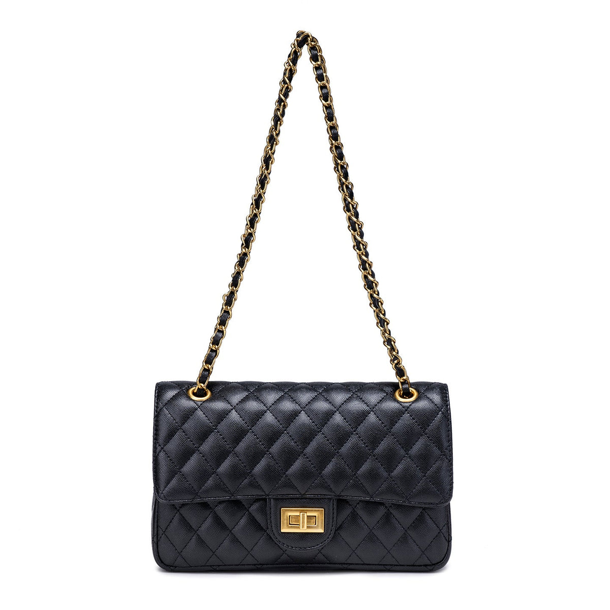 Shoulder Bag Quilted Gold-Tone Adjustable Chain Strap