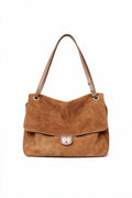 Shoulder Tote Bag Suede Adjustable Strap Turn-Lock Closure