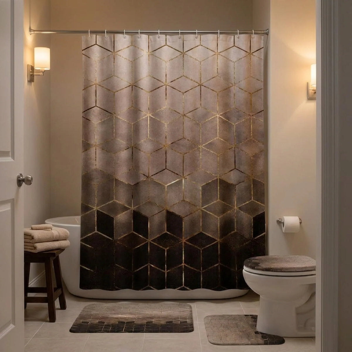 Shower Curtain Set Waterproof Marble Print Multiple Sizes