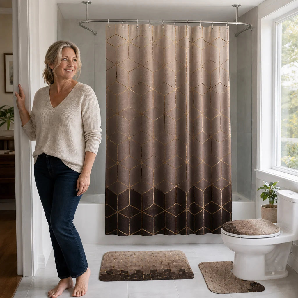 Shower Curtain Set Waterproof Marble Print Multiple Sizes