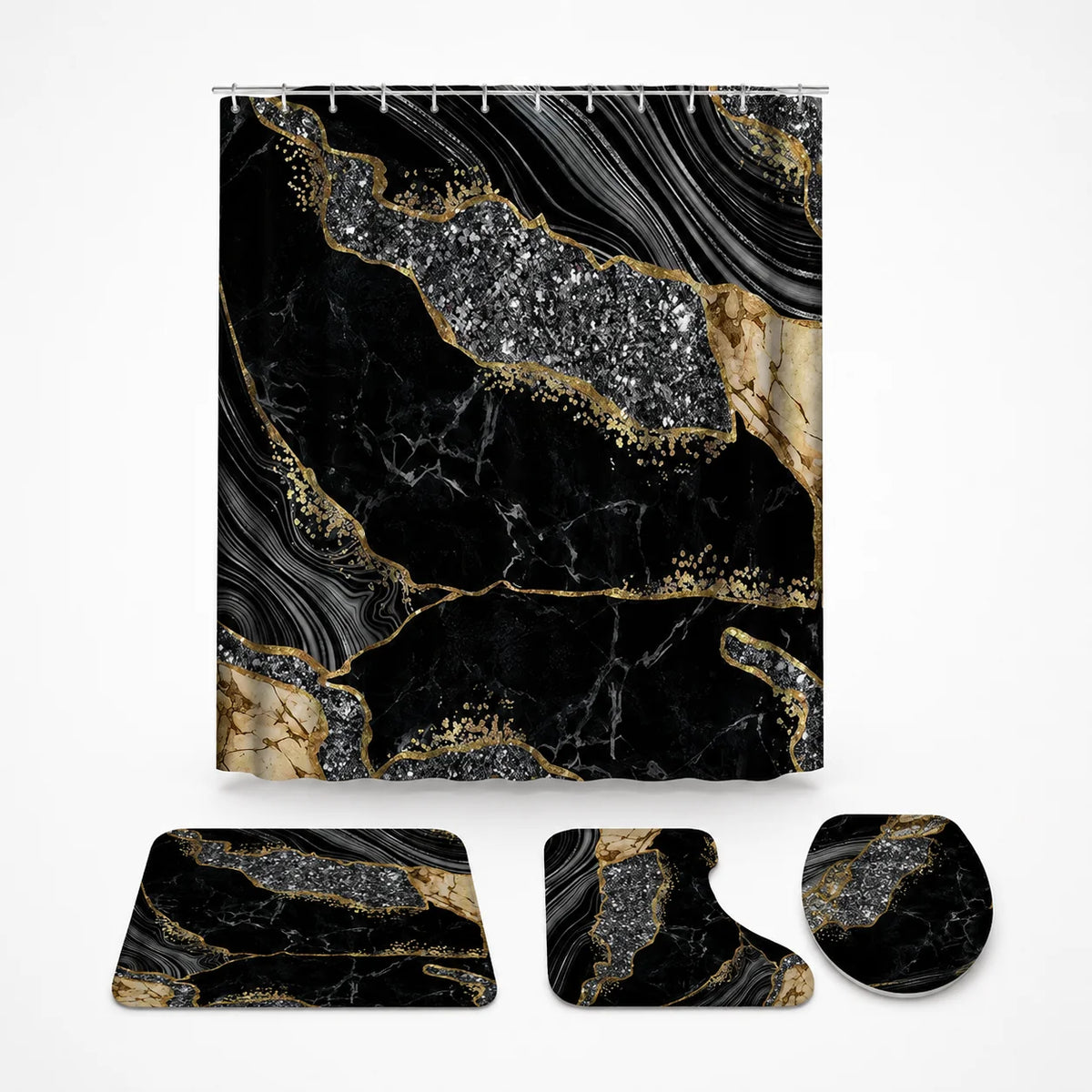 Shower Curtain Set Waterproof Marble Print Multiple Sizes
