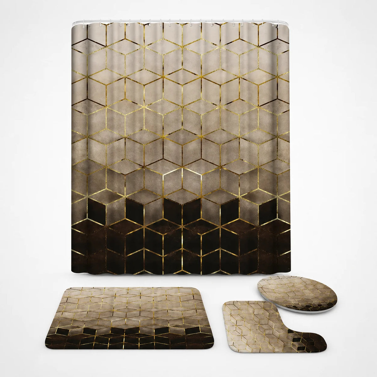 Shower Curtain Set Waterproof Marble Print Multiple Sizes