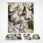 Shower Curtain Set Waterproof Marble Print Multiple Sizes