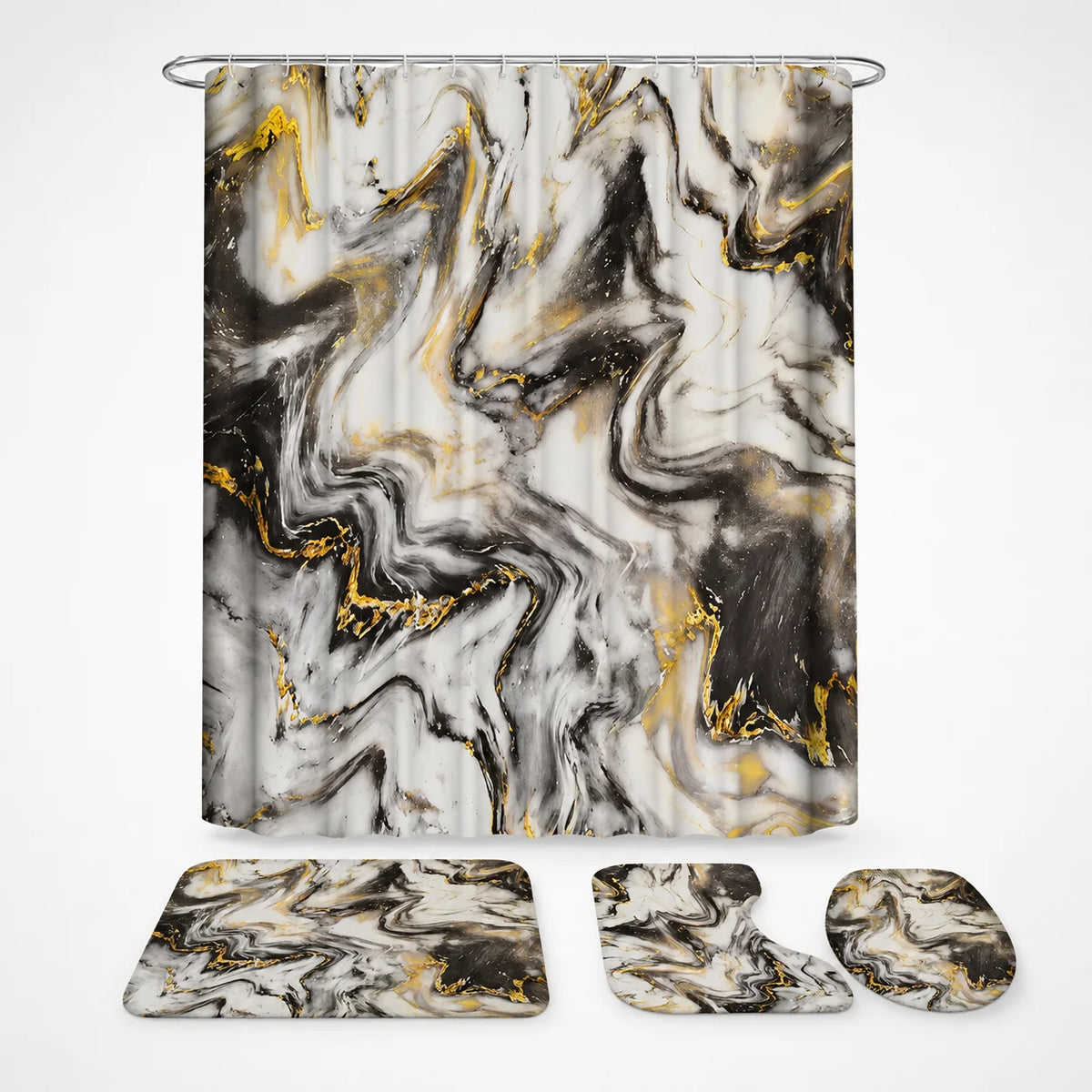 Shower Curtain Set Waterproof Marble Print Multiple Sizes