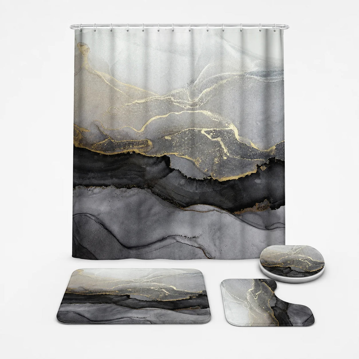 Shower Curtain Set Waterproof Marble Print Multiple Sizes