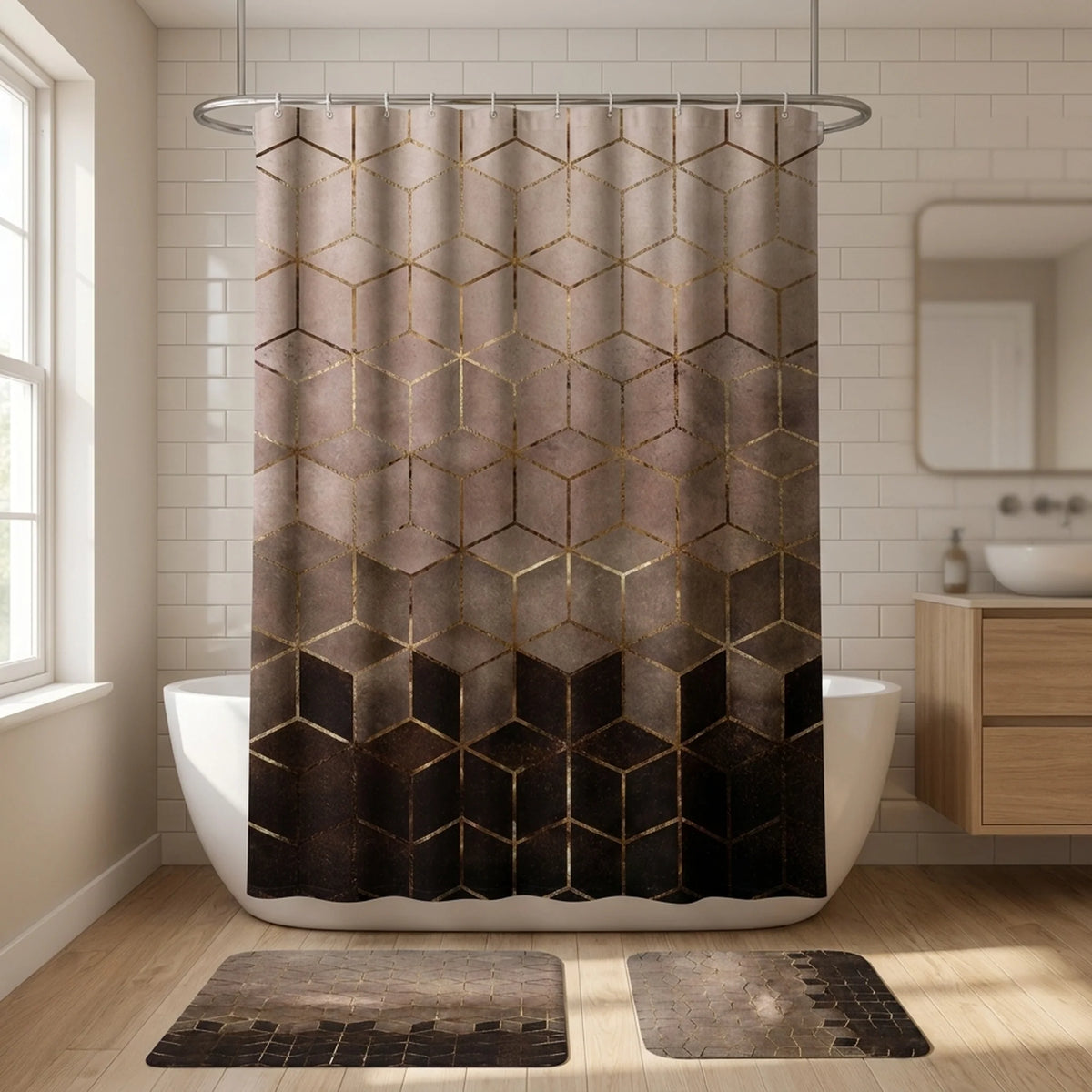 Shower Curtain Set Waterproof Marble Print Multiple Sizes