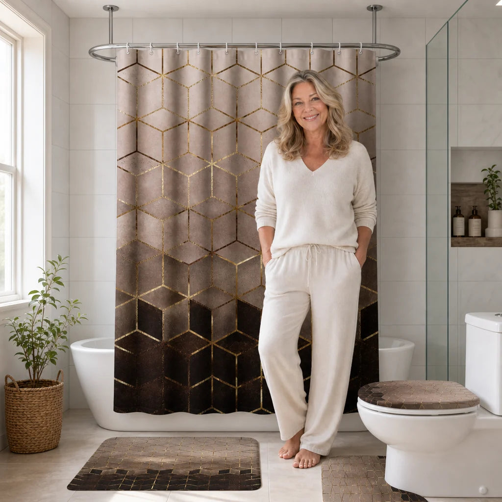 Shower Curtain Set Waterproof Marble Print Multiple Sizes