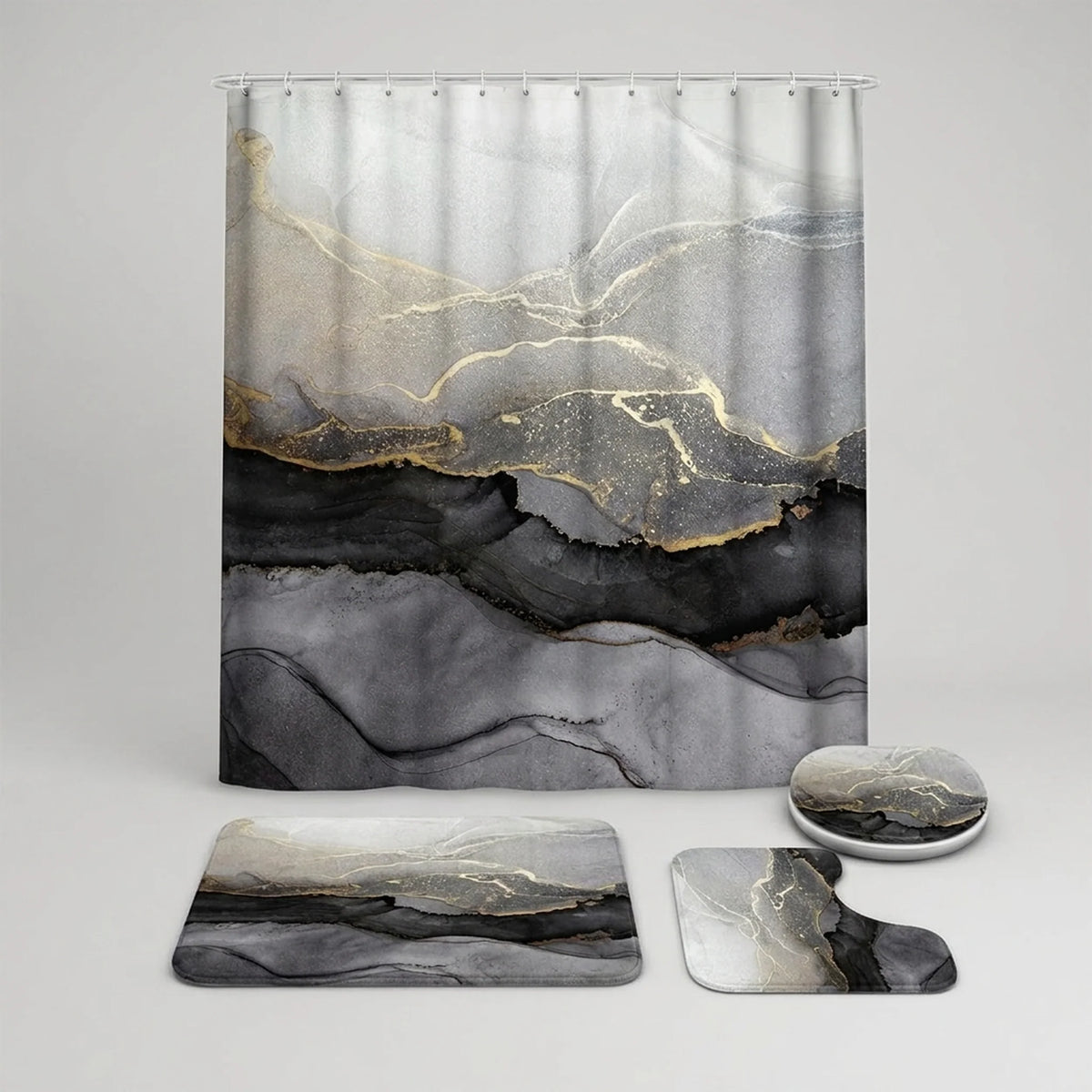 Shower Curtain Set Waterproof Marble Print Multiple Sizes