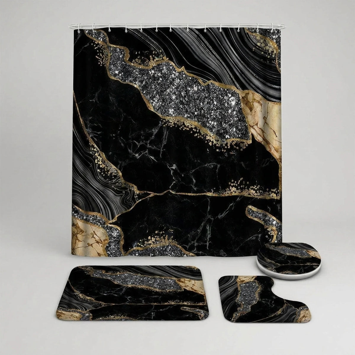 Shower Curtain Set Waterproof Marble Print Multiple Sizes
