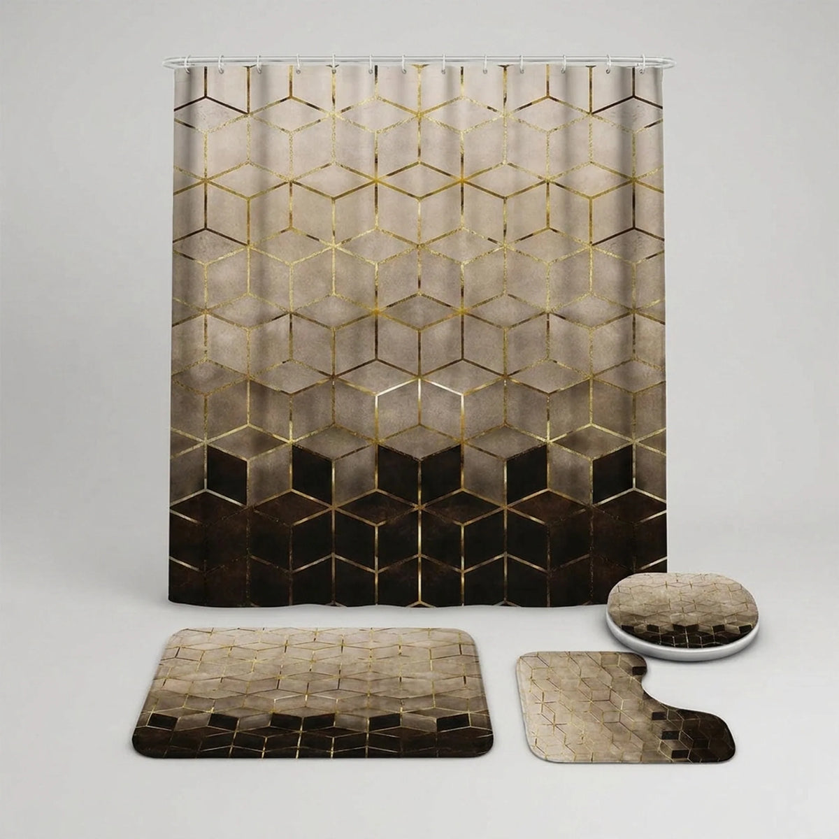 Shower Curtain Set Waterproof Marble Print Multiple Sizes