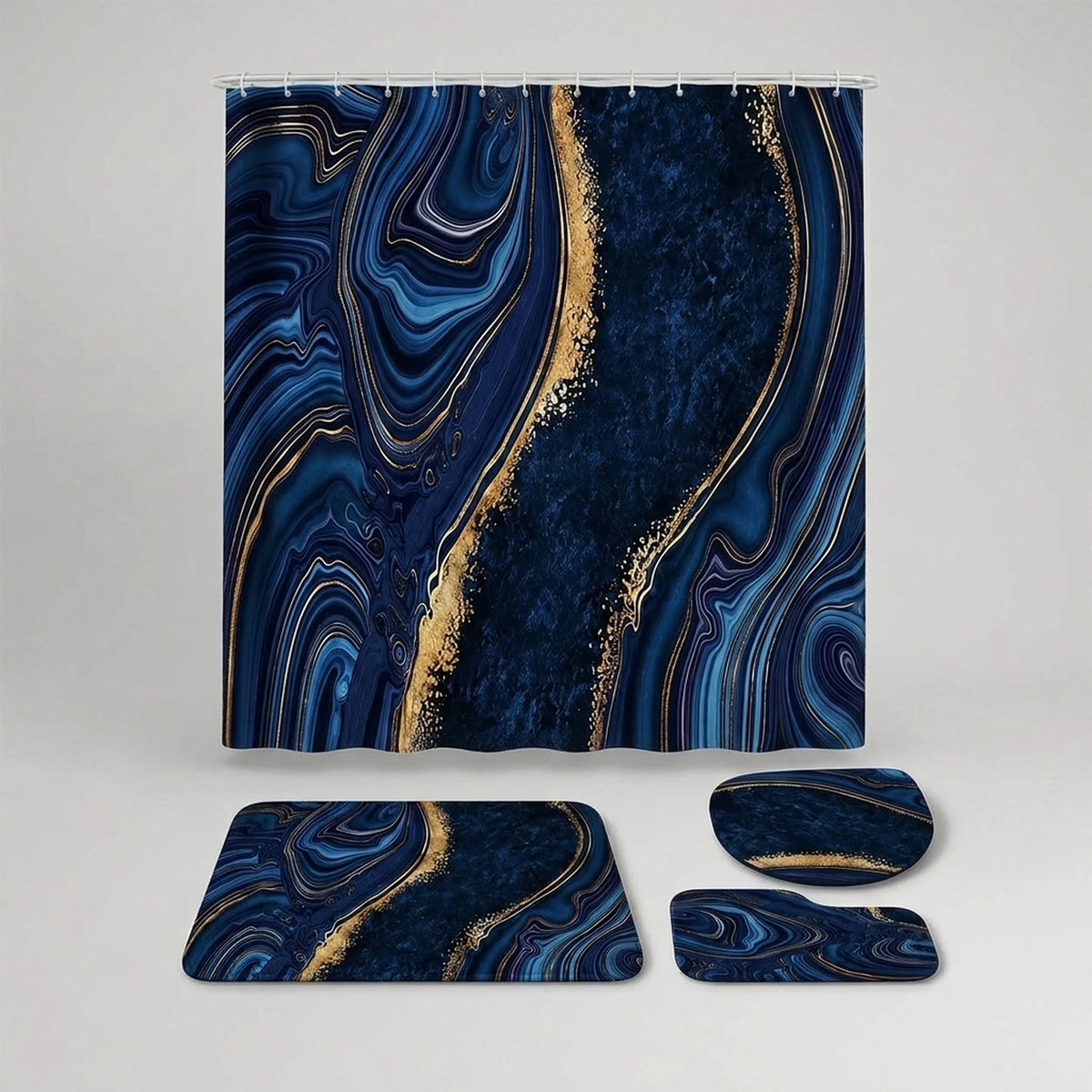 Shower Curtain Set Waterproof Marble Print Multiple Sizes