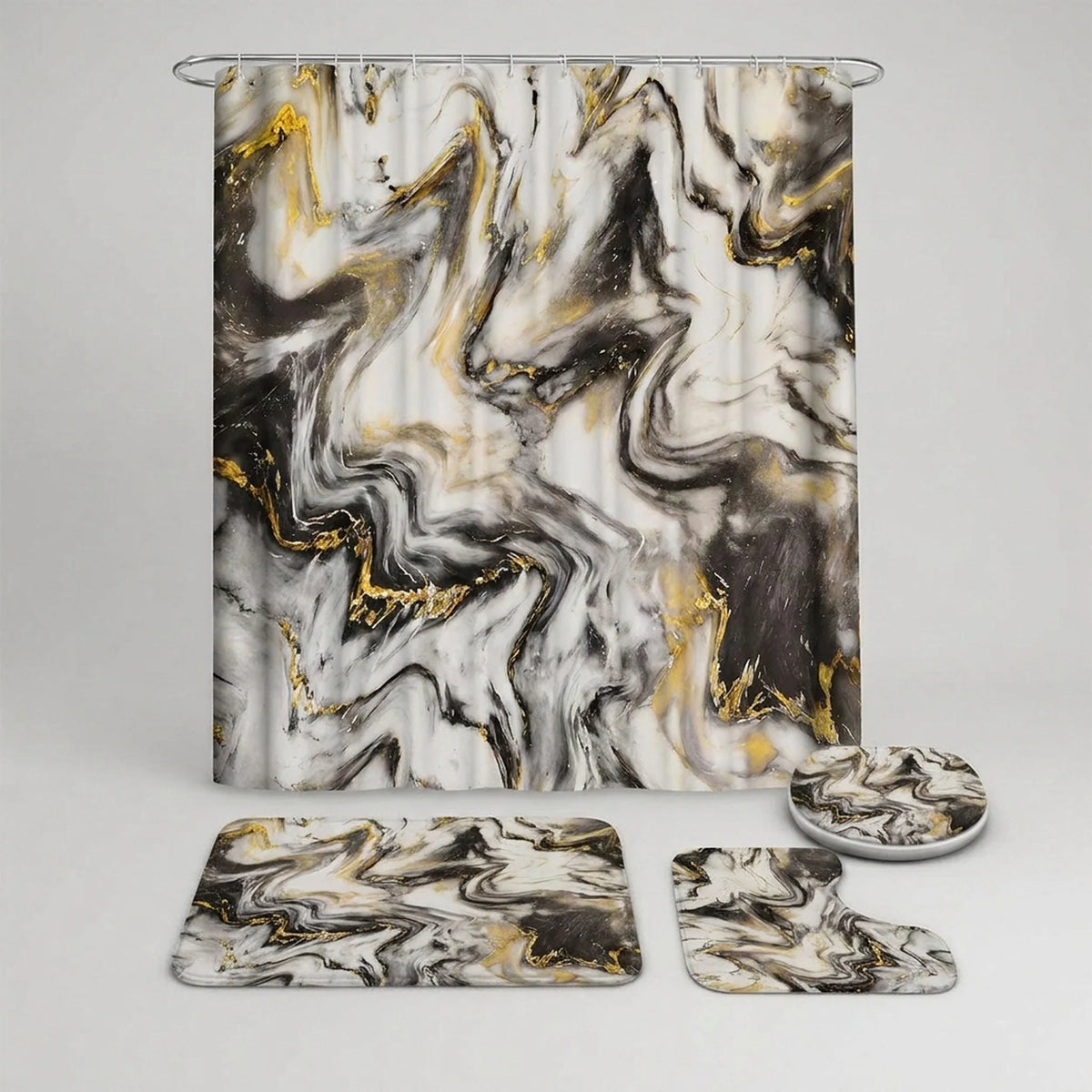 Shower Curtain Set Waterproof Marble Print Multiple Sizes
