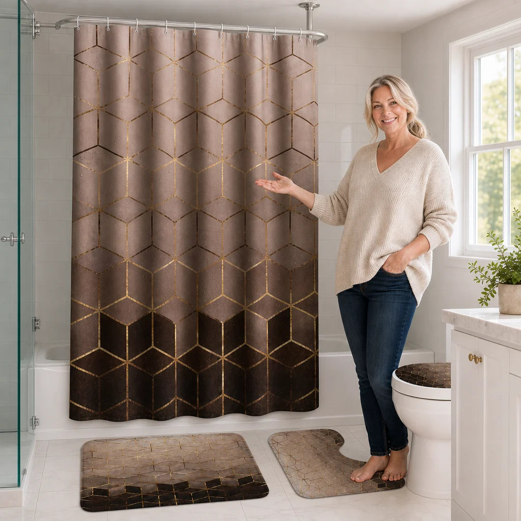 Shower Curtain Set Waterproof Marble Print Multiple Sizes