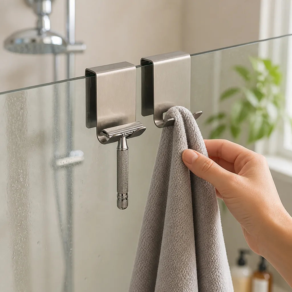 Shower Door Hooks Stainless Steel No Drill Frameless Fit