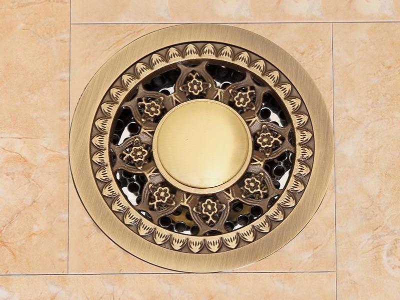 Shower Drain Brass Round Strainer 4 Inch Antique Brass Finish