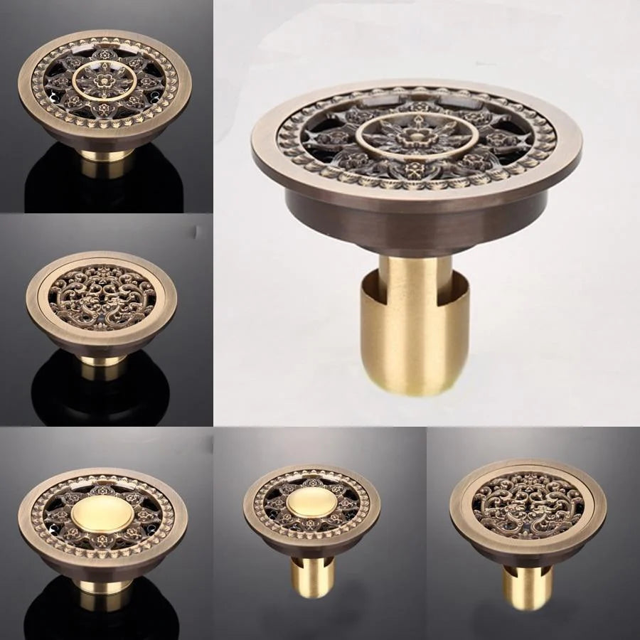 Shower Drain Brass Round Strainer 4 Inch Antique Brass Finish