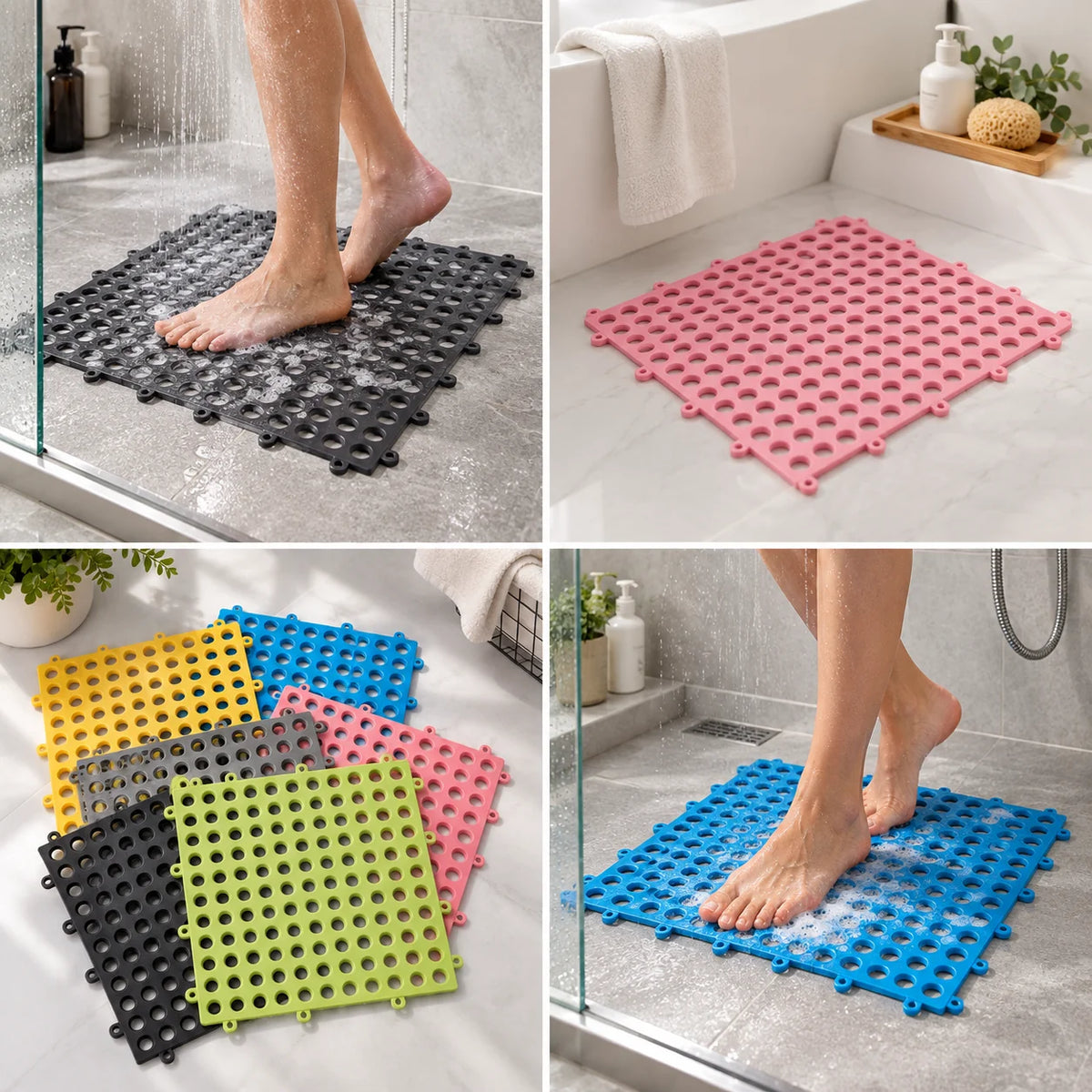 Shower Mat Non-Slip Suction Cups Quick Drainage