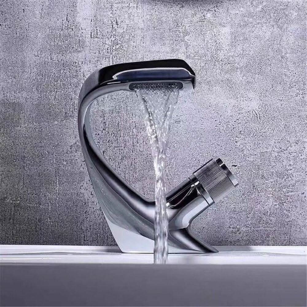 Single-Handle Basin Mixer Waterfall Spout Solid Brass