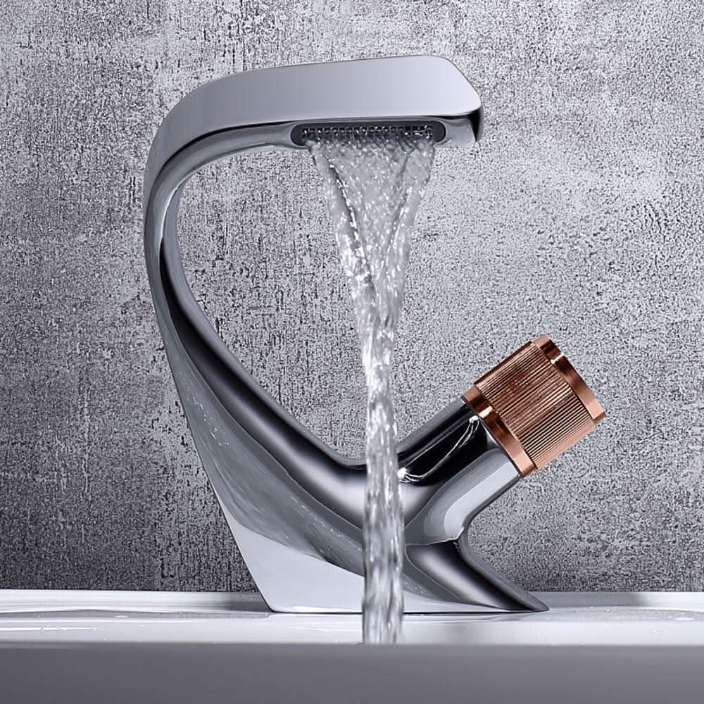 Single-Handle Basin Mixer Waterfall Spout Solid Brass