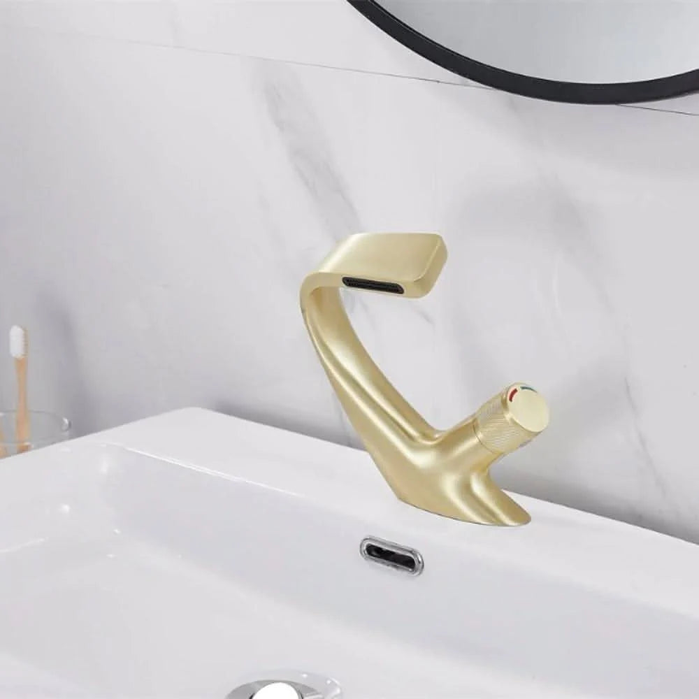Single-Handle Basin Mixer Waterfall Spout Solid Brass