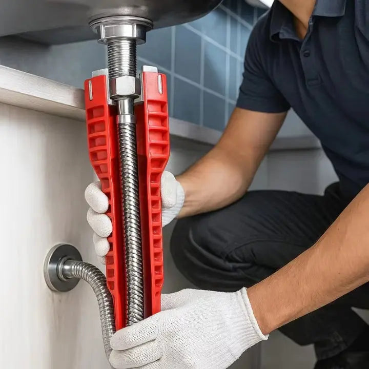 Sink & Faucet Installation Wrench Slim Long-Reach Multiple Adapters