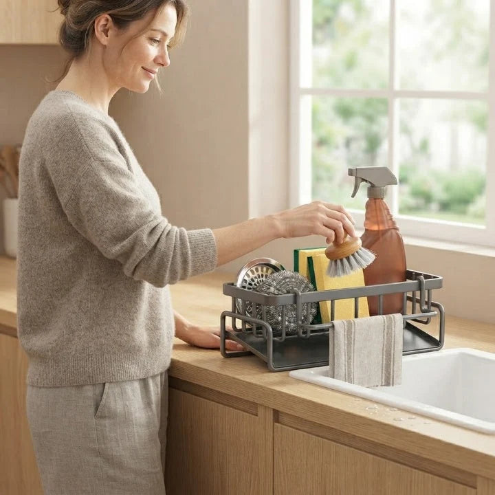 Sink Organizer Perforated Drainage Stainless Steel Towel Bar