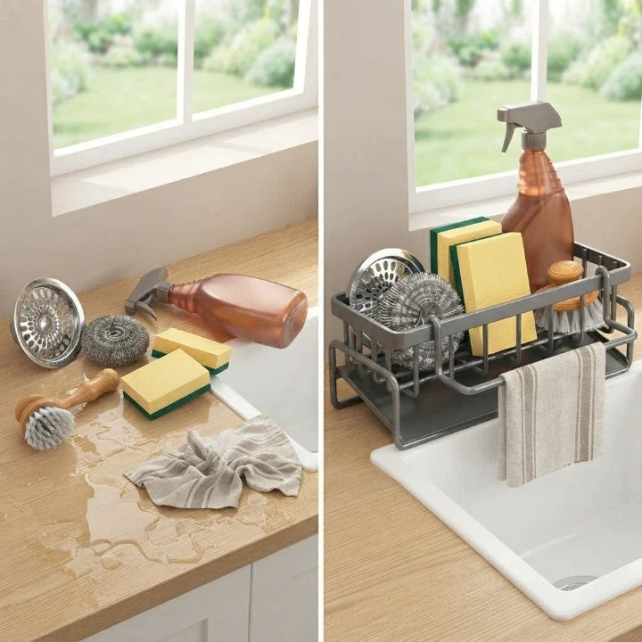 Sink Organizer Perforated Drainage Stainless Steel Towel Bar