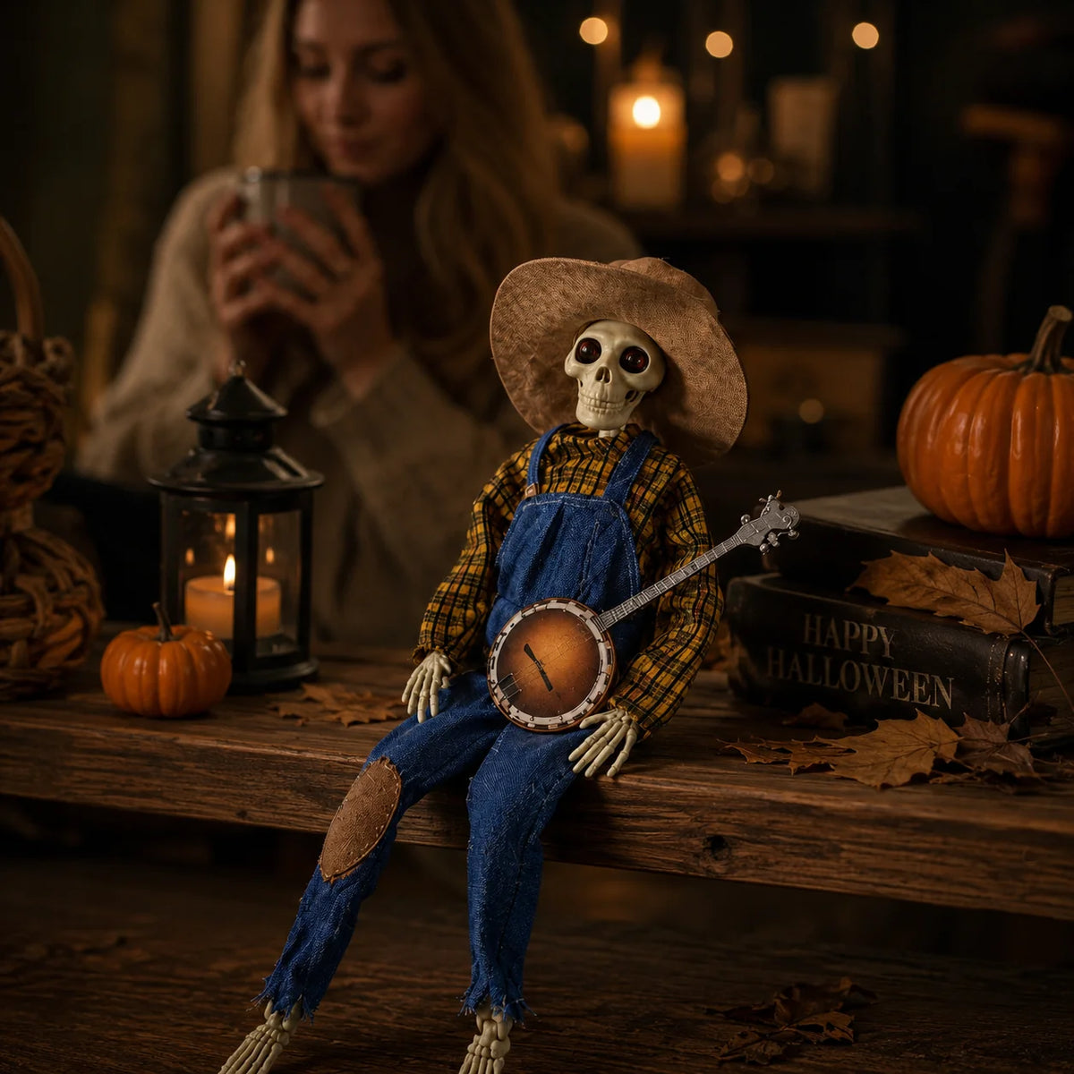 Skeleton Figure Motion-Activated Banjo & LED Lights